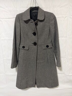 Isabella Demarco Black & White Herringbone Wool-Blend Pea Coat